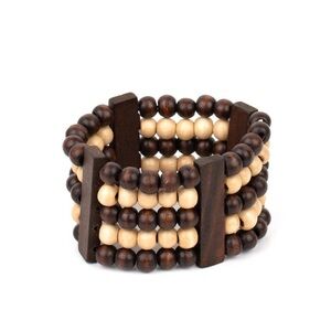 Paparazzi Caribbean Catwalk Brown and Tan Boho Bracelet with Wooden Beads